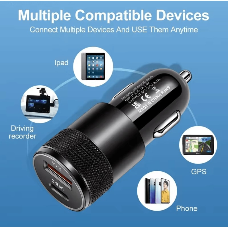 1Pc 68W USBC PD Car Charger Fast Charging Adapter For IPhone And Samsung Phones 2