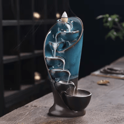 handmade torch design waterfall incense burner – ceramic censer for creative home decor