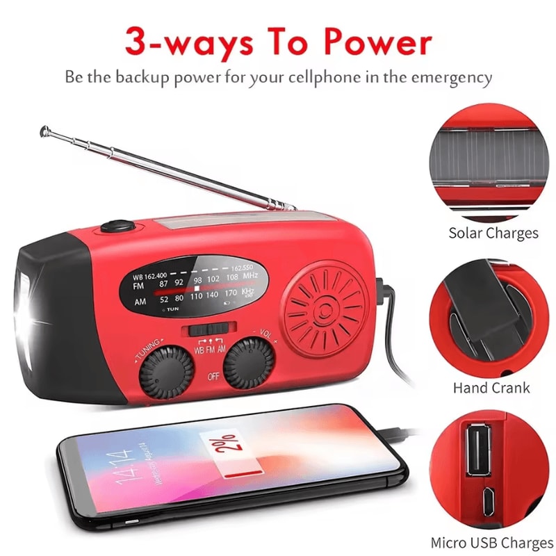 STONEGO Multifunctional Emergency HandCrank Generator With FM Radio Solar Phone Charging And LED La 5