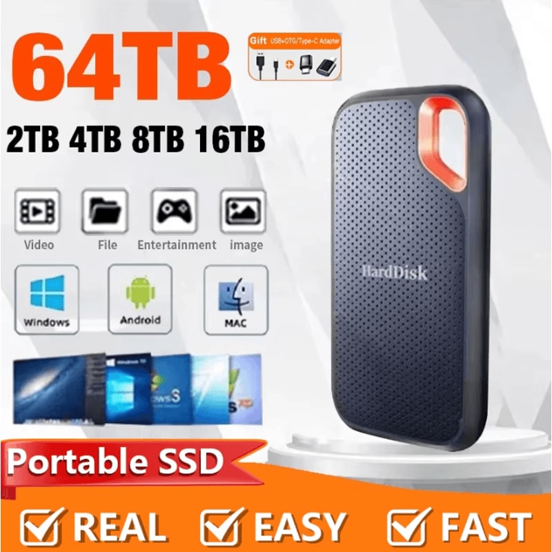 High Speed Portable SSD 128TB256TB External USBC Storage Drive For Laptop And PC 0