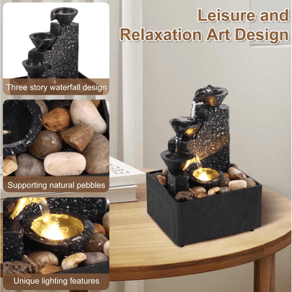 Tabletop Waterfall Fountain With Soft Lights Relaxation And Meditation Home Decor 1