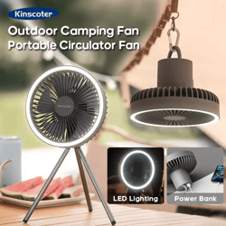 rechargeable portable camping fan – cordless desktop and ceiling fan with power bank and led light