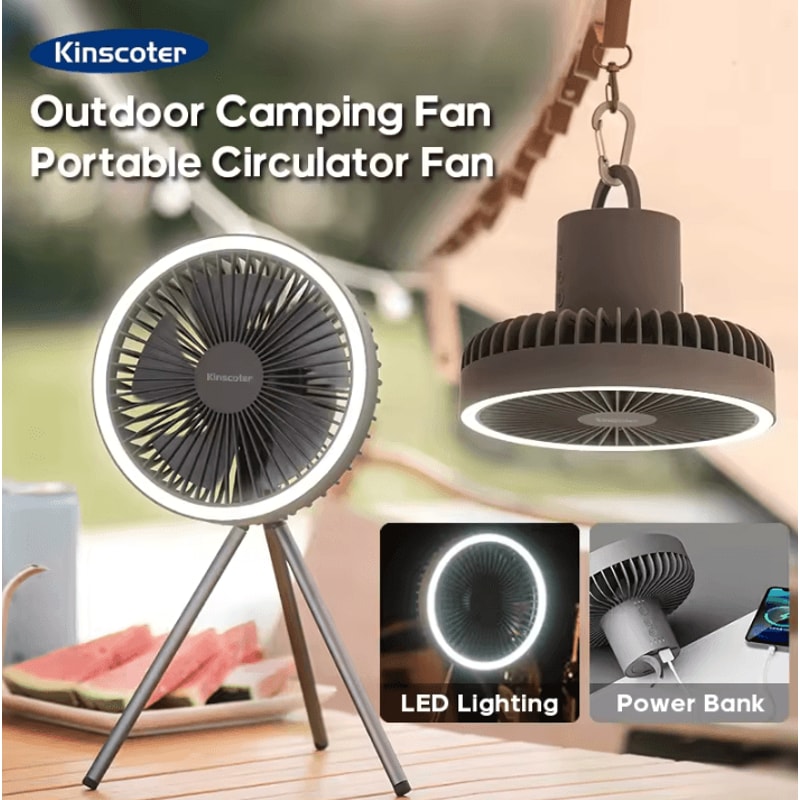 Rechargeable Portable Camping Fan Cordless Desktop And Ceiling Fan With Power Bank And LED Light 0