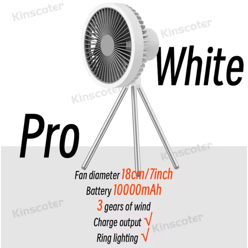 Rechargeable Portable Camping Fan Cordless Desktop And Ceiling Fan With Power Bank And LED Light 8