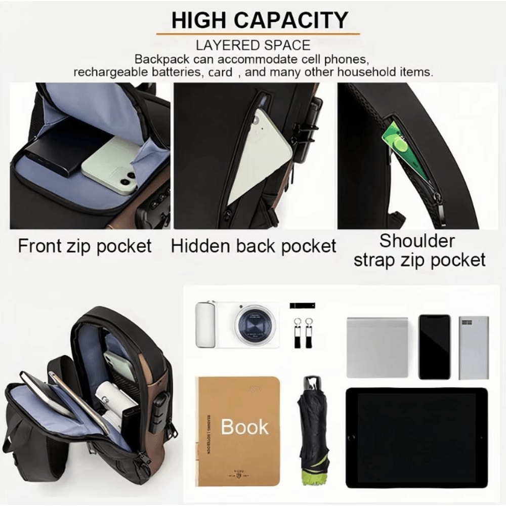 Mens AntiTheft Chest Bag Durable Oxford Fabric Crossbody Backpack For Motorcycle And Casual Sports 3