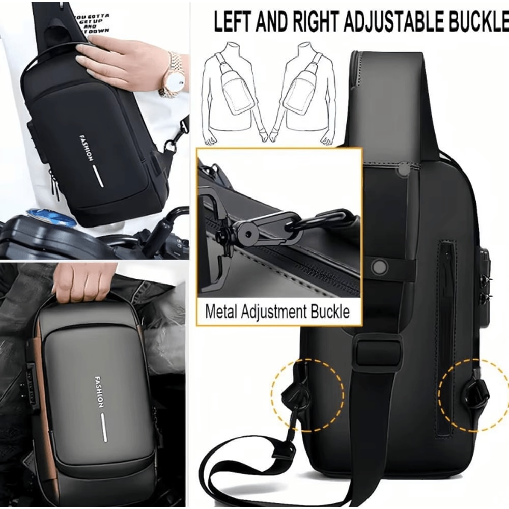 Mens AntiTheft Chest Bag Durable Oxford Fabric Crossbody Backpack For Motorcycle And Casual Sports 4