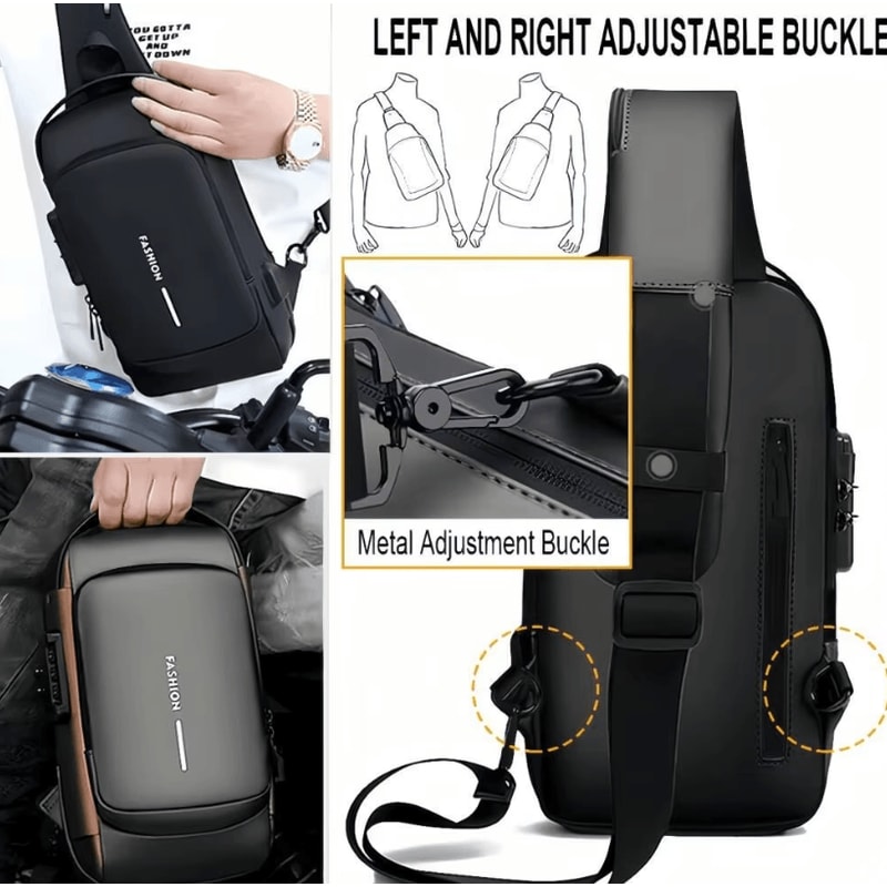 Mens AntiTheft Chest Bag Durable Oxford Fabric Crossbody Backpack For Motorcycle And Casual Sports 4