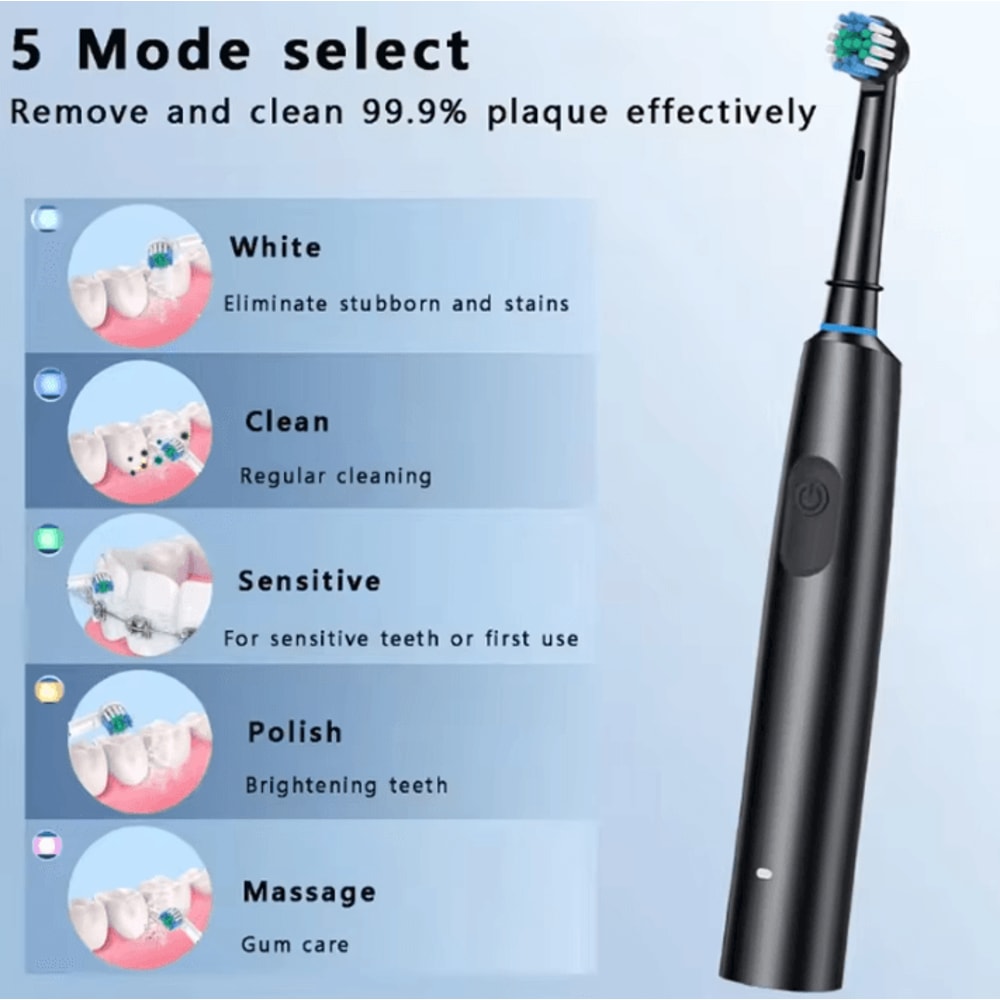 Rechargeable Electric Toothbrush With Rotary Action 8 Soft Brush Heads Oral Care Set 2