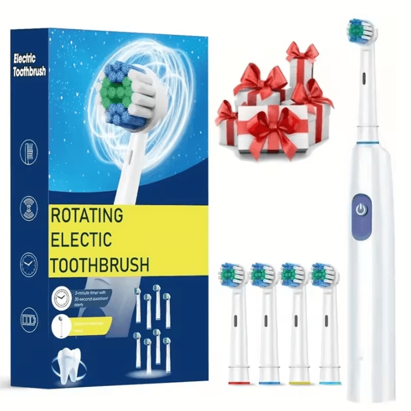 Rechargeable Electric Toothbrush With Rotary Action 8 Soft Brush Heads Oral Care Set 9