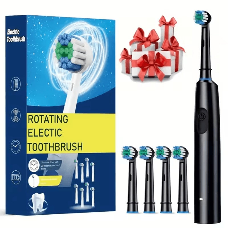 Rechargeable Electric Toothbrush With Rotary Action 8 Soft Brush Heads Oral Care Set 6
