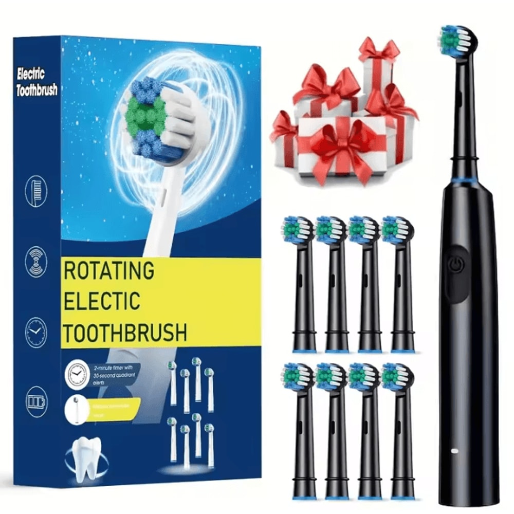Rechargeable Electric Toothbrush With Rotary Action 8 Soft Brush Heads Oral Care Set 7