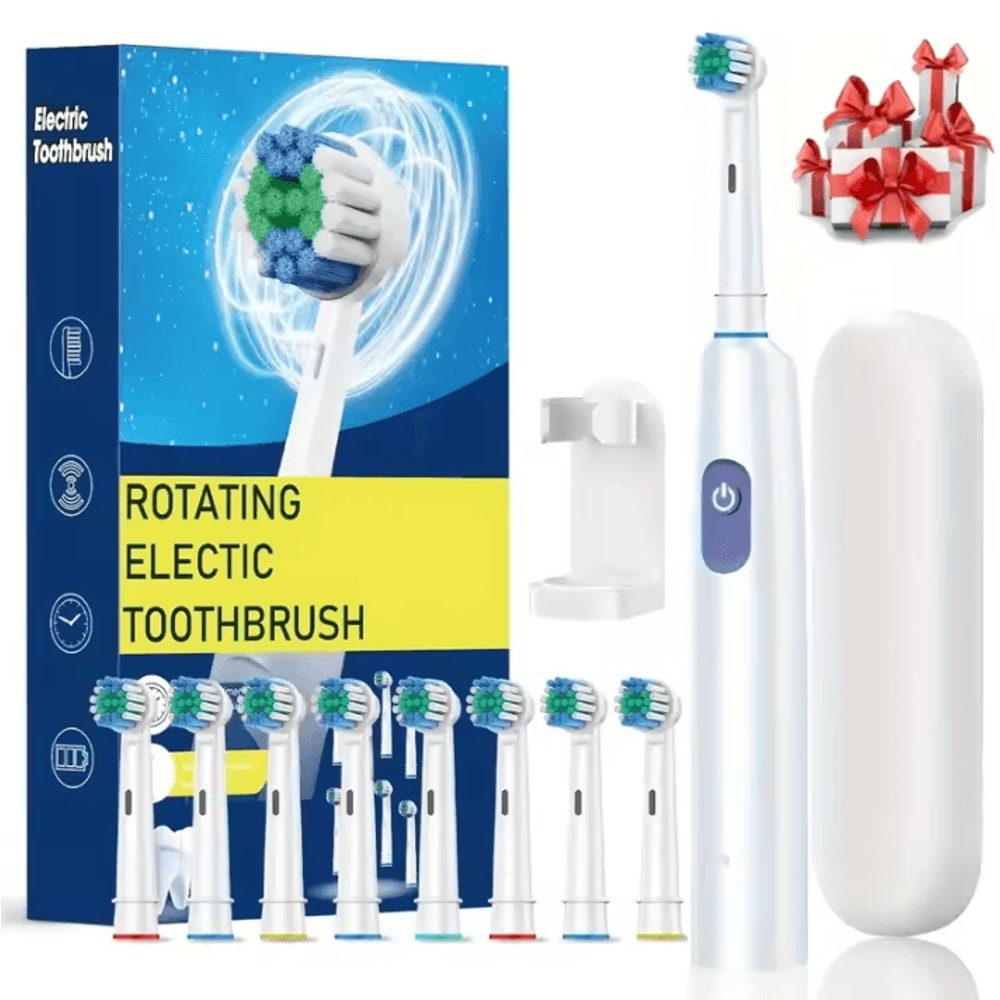 Rechargeable Electric Toothbrush With Rotary Action 8 Soft Brush Heads Oral Care Set 11