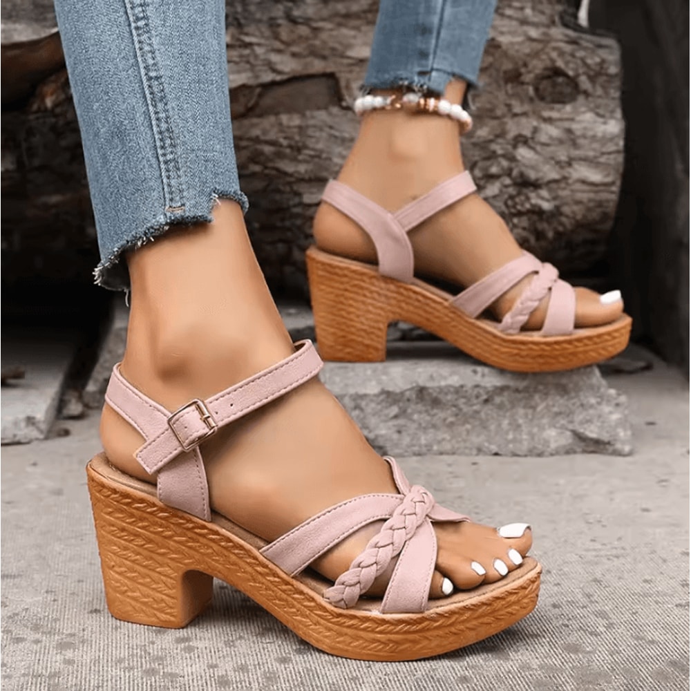 Womens Braided High Heels Chunky Platform Sandals Summer Ankle Strap Vacation Shoes 8