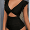 Womens Contrast Mesh One Piece Swimsuit VNeck Backless Tummy Control High Cut Swimwear 0