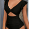 Womens Contrast Mesh One Piece Swimsuit VNeck Backless Tummy Control High Cut Swimwear 0
