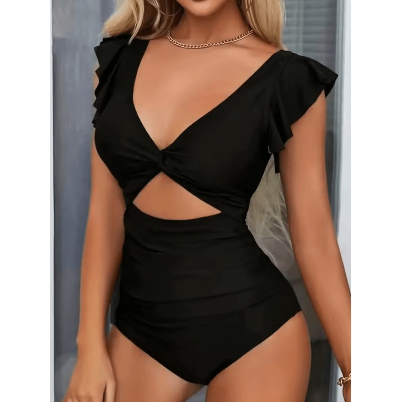 Womens Contrast Mesh One Piece Swimsuit VNeck Backless Tummy Control High Cut Swimwear 0