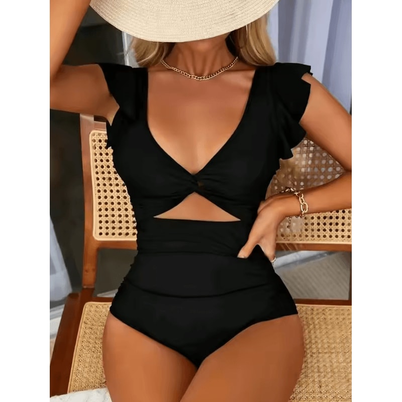 Womens Contrast Mesh One Piece Swimsuit VNeck Backless Tummy Control High Cut Swimwear 7