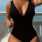 Womens Contrast Mesh One Piece Swimsuit VNeck Backless Tummy Control High Cut Swimwear 10