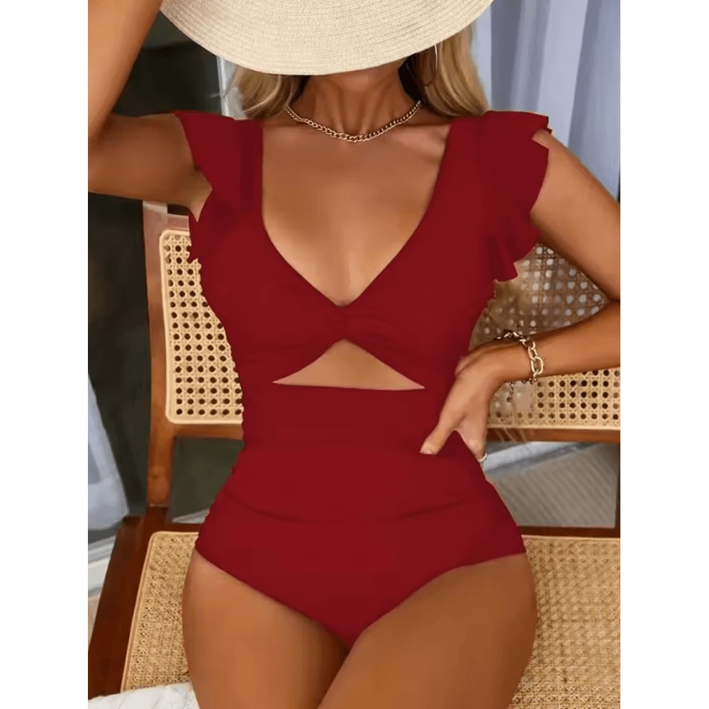 Womens Contrast Mesh One Piece Swimsuit VNeck Backless Tummy Control High Cut Swimwear 8