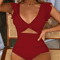 Womens Contrast Mesh One Piece Swimsuit VNeck Backless Tummy Control High Cut Swimwear 8