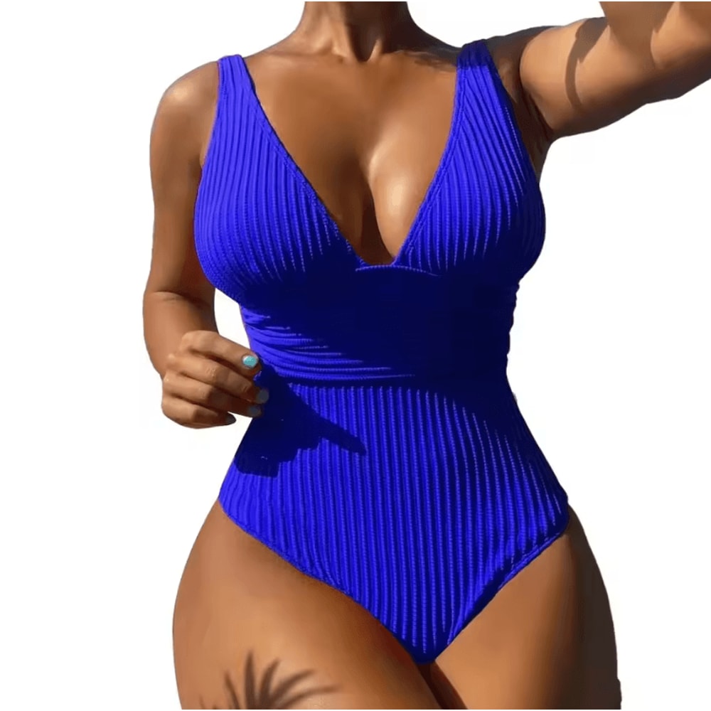 Womens Contrast Mesh One Piece Swimsuit VNeck Backless Tummy Control High Cut Swimwear 9