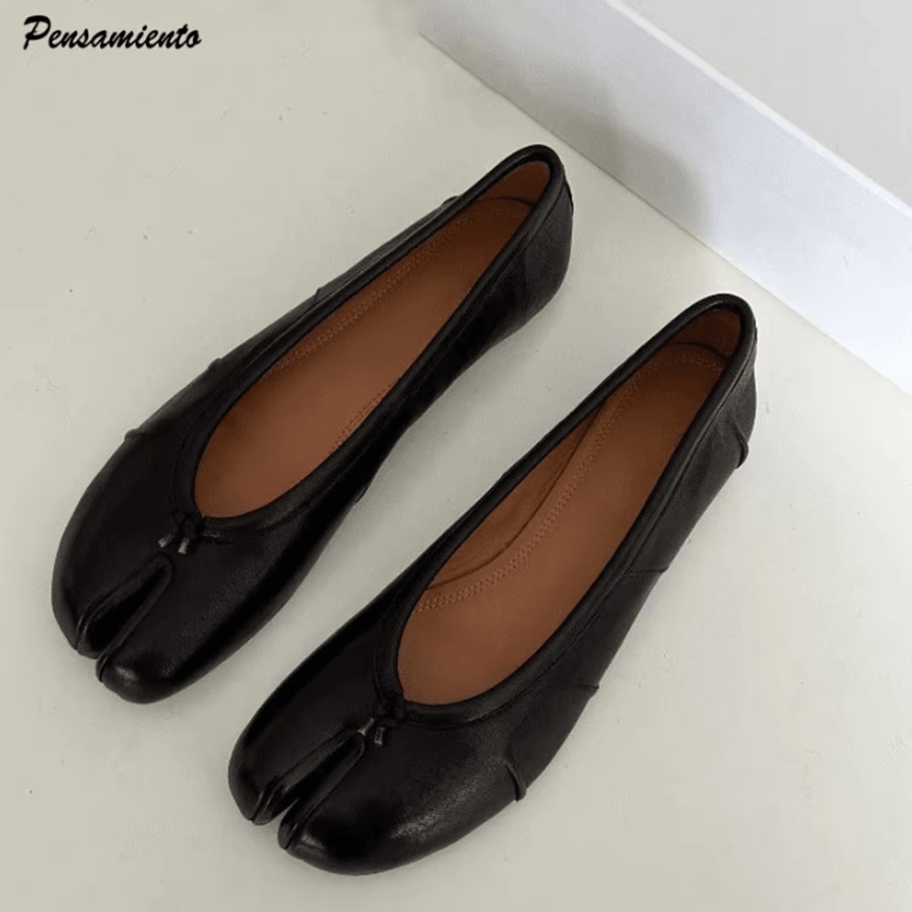 Womens Soft Leather Split Toe Tabi Ballet Flats Comfortable Casual Loafers For Spring And Autumn 0