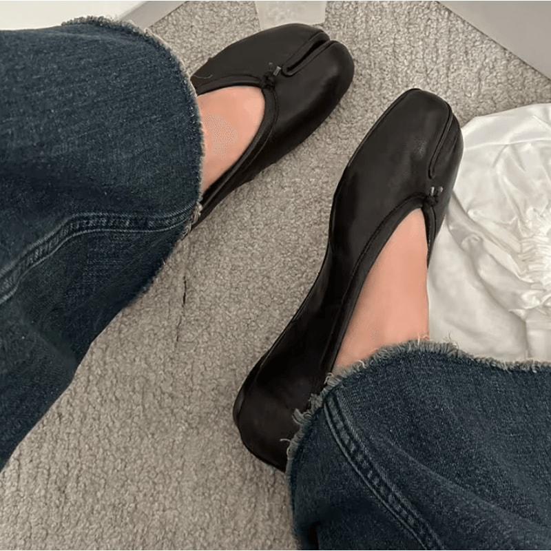 Womens Soft Leather Split Toe Tabi Ballet Flats Comfortable Casual Loafers For Spring And Autumn 5