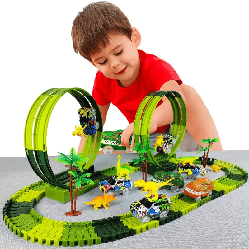 Magic Climbing Electric Dinosaur Car Track Set Flexible Bend Race Railway With Flashing Light Cars 0