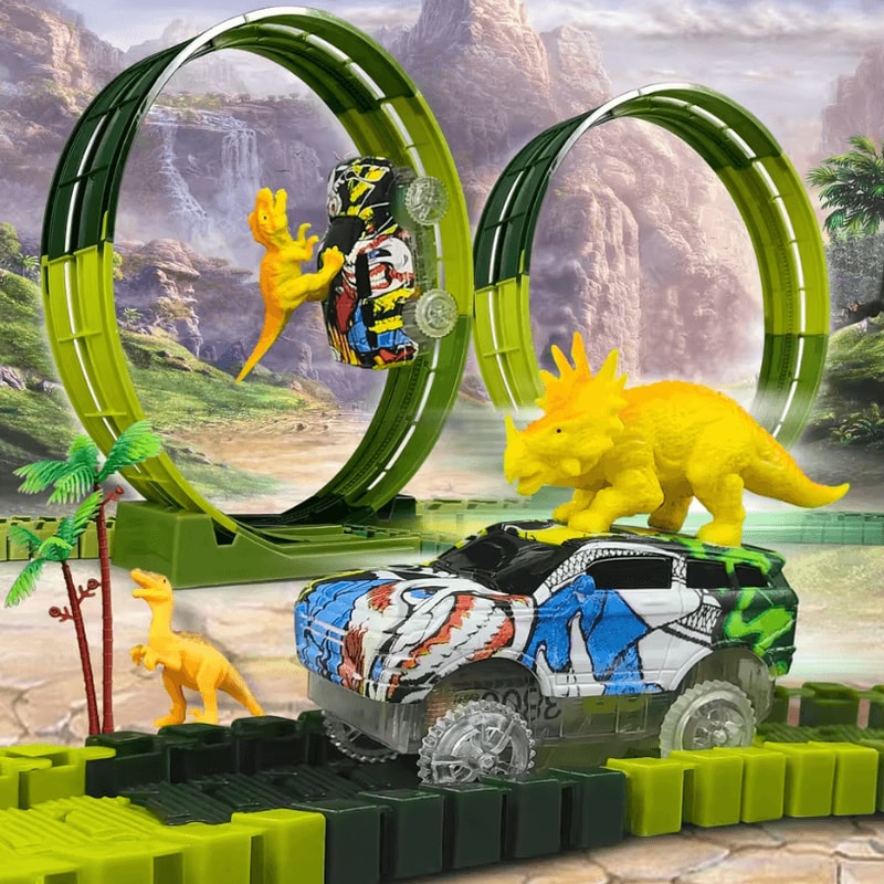 Magic Climbing Electric Dinosaur Car Track Set Flexible Bend Race Railway With Flashing Light Cars 1