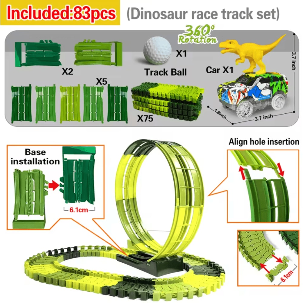 Magic Climbing Electric Dinosaur Car Track Set Flexible Bend Race Railway With Flashing Light Cars 8