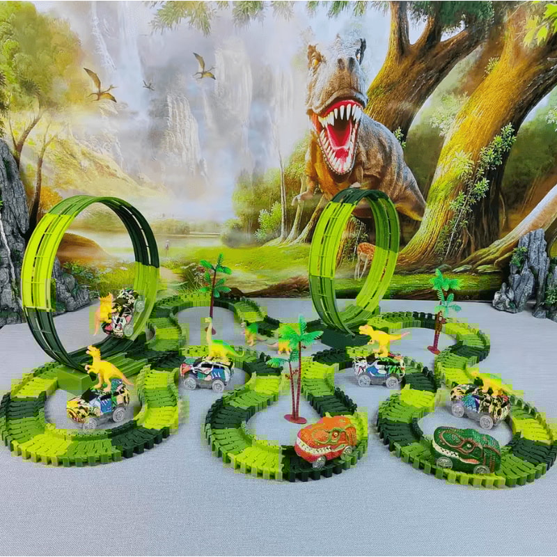 Magic Climbing Electric Dinosaur Car Track Set Flexible Bend Race Railway With Flashing Light Cars 2