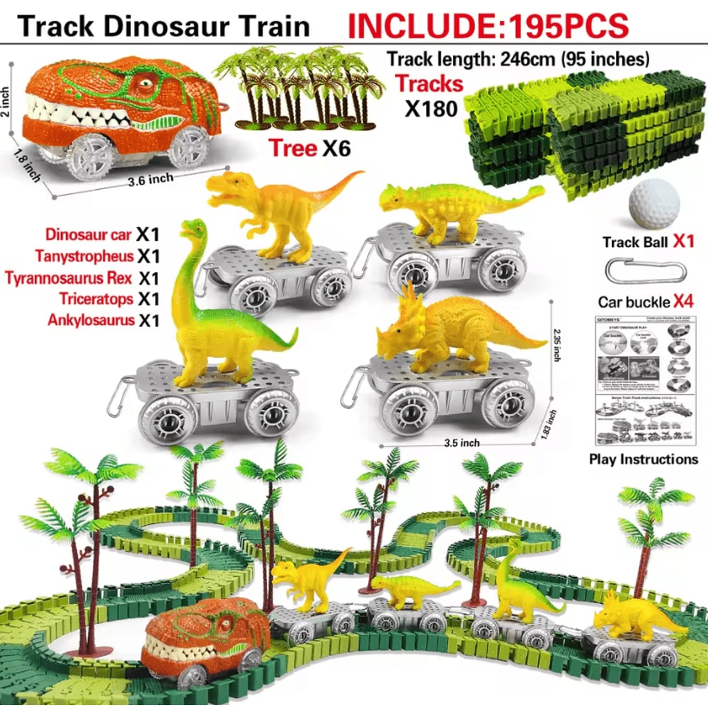 Magic Climbing Electric Dinosaur Car Track Set Flexible Bend Race Railway With Flashing Light Cars 10