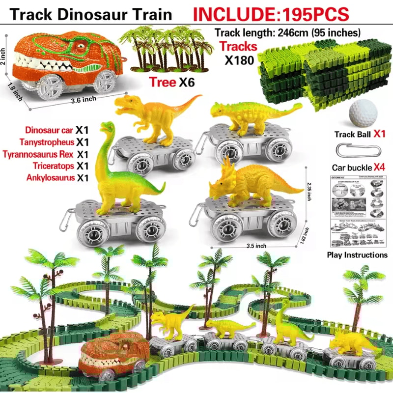 Magic Climbing Electric Dinosaur Car Track Set Flexible Bend Race Railway With Flashing Light Cars 10