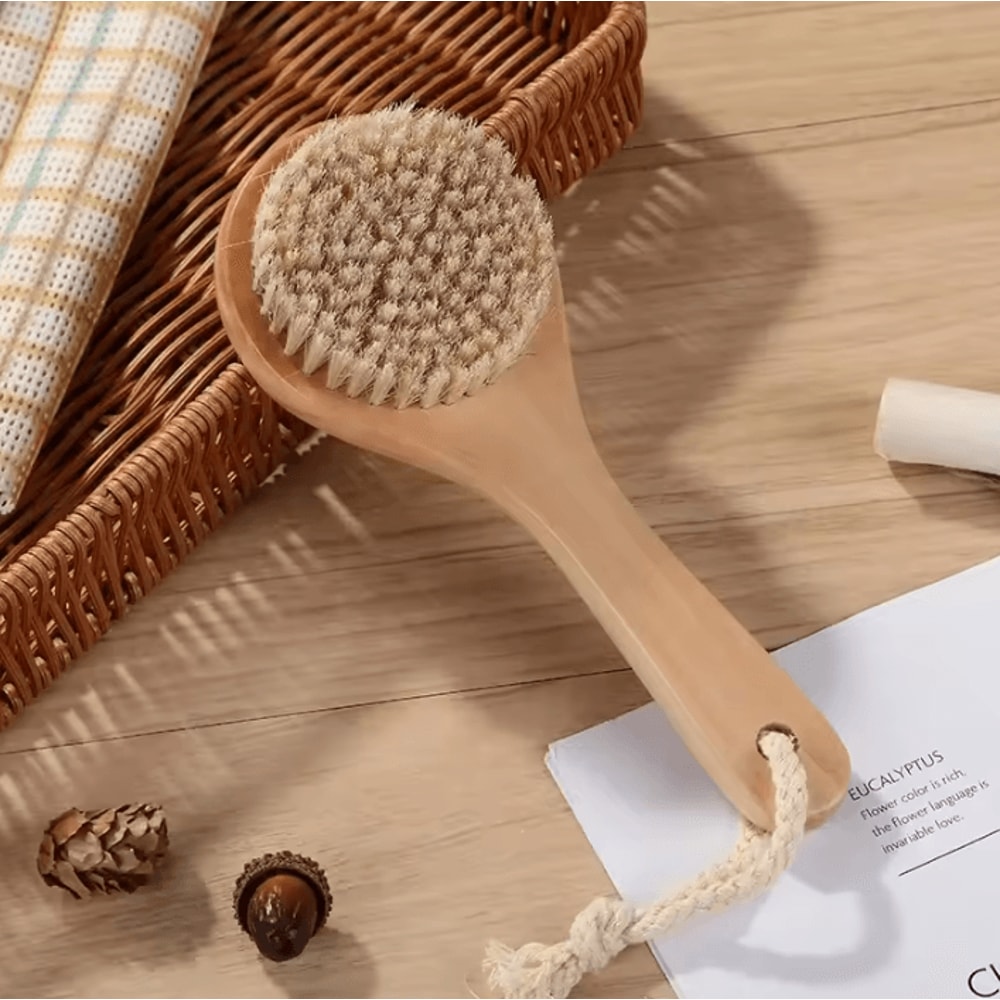 2in1 Natural Bristle Body Massage Brush Dry Skin Exfoliator And AntiCellulite Circulation Massager 11