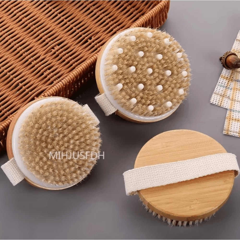 2in1 Natural Bristle Body Massage Brush Dry Skin Exfoliator And AntiCellulite Circulation Massager 2