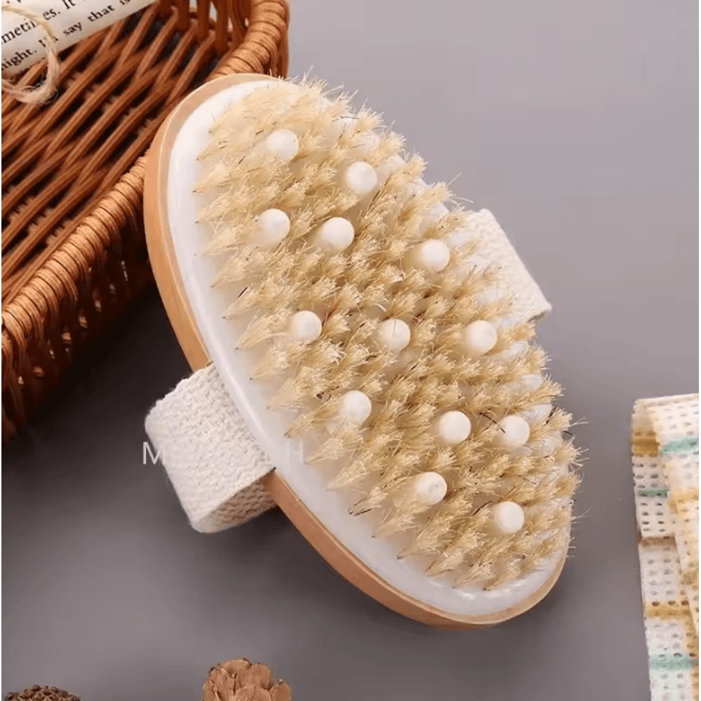 2in1 Natural Bristle Body Massage Brush Dry Skin Exfoliator And AntiCellulite Circulation Massager 3
