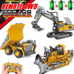 4wd remote control excavator and bulldozer rc construction vehicle toy – alloy dump truck for kids