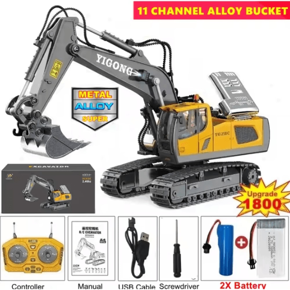 4WD Remote Control Excavator And Bulldozer RC Construction Vehicle Toy Alloy Dump Truck For Kids 11