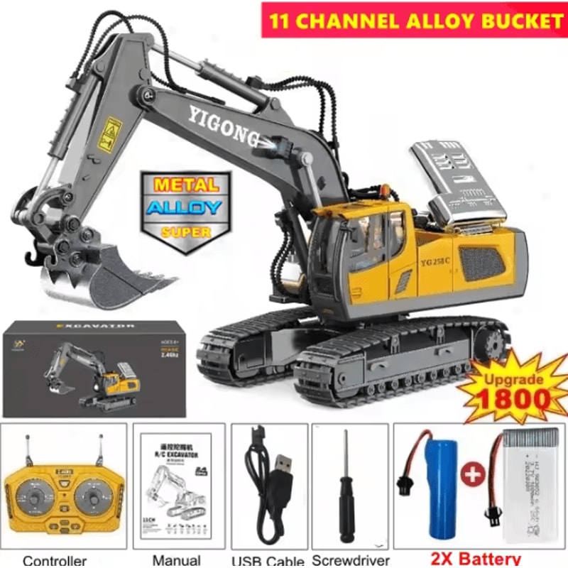 4WD Remote Control Excavator And Bulldozer RC Construction Vehicle Toy Alloy Dump Truck For Kids 11