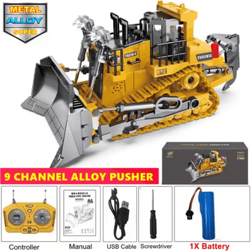 4WD Remote Control Excavator And Bulldozer RC Construction Vehicle Toy Alloy Dump Truck For Kids 5