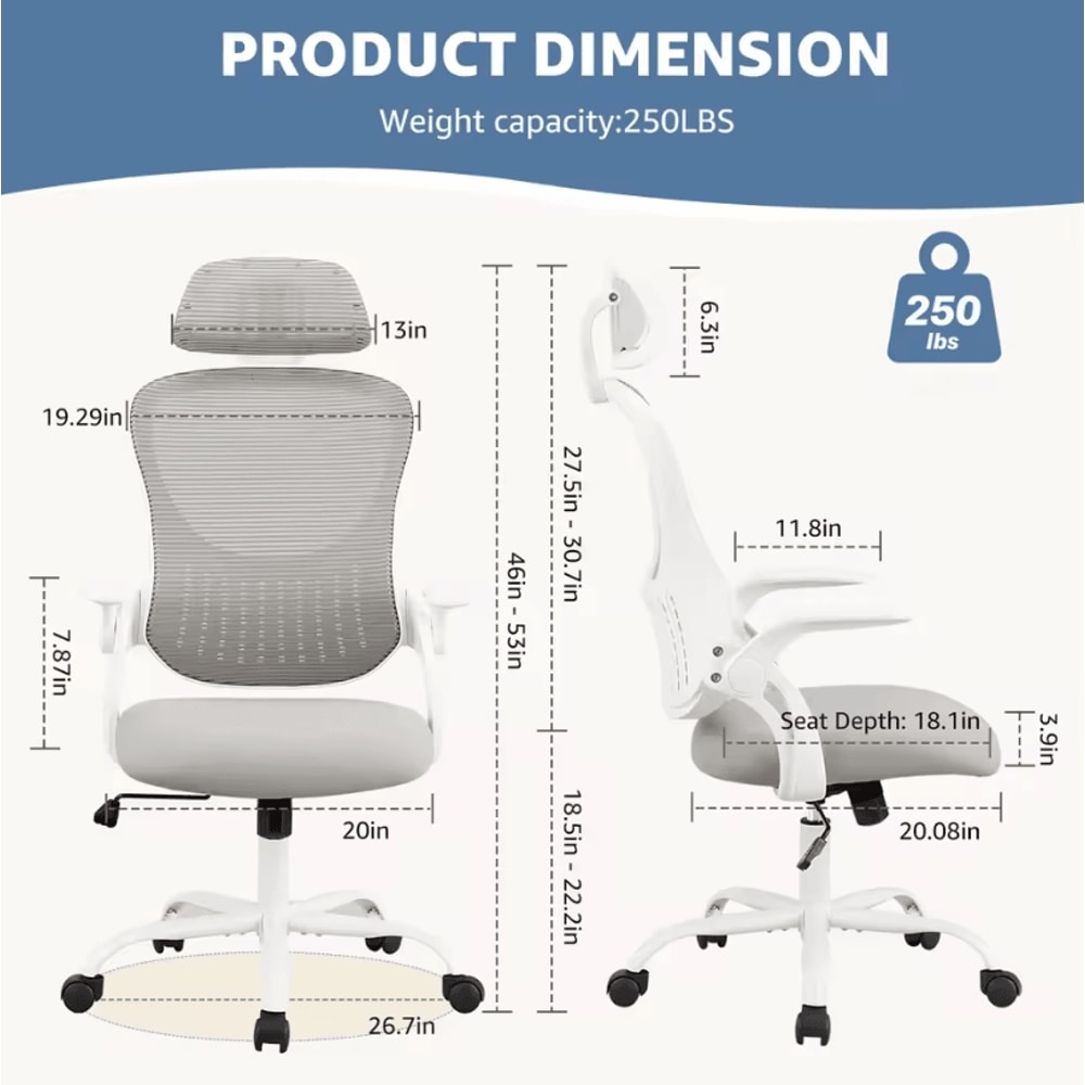 JHK Ergonomic Mesh Office Chair Adjustable Headrest And Lumbar Support Desk Chair 5
