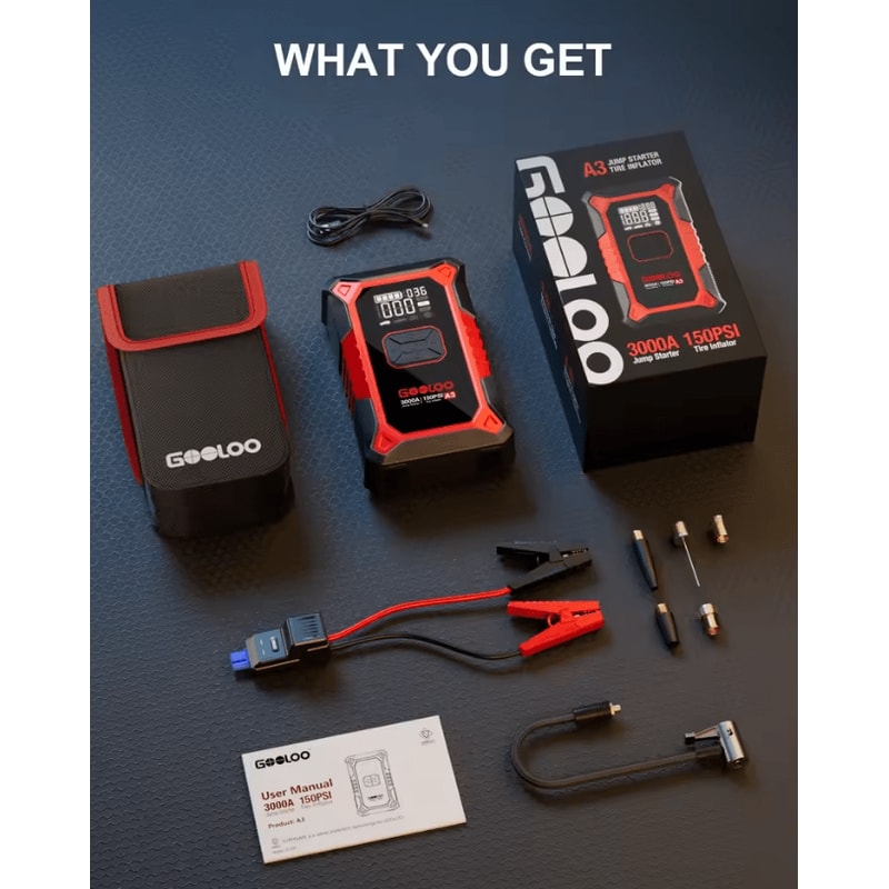 GOOLOO A3 Portable Car Jump Starter With Air Compressor 3000A Battery Booster And 150PSI Auto Shut 5