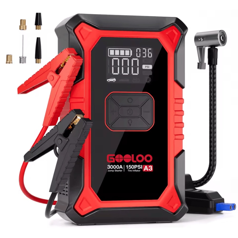 GOOLOO A3 Portable Car Jump Starter With Air Compressor 3000A Battery Booster And 150PSI Auto Shut 6