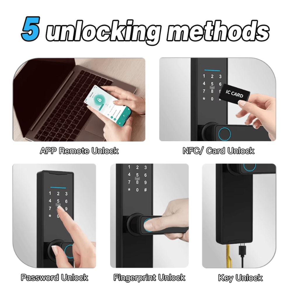 Smart Bluetooth Door Lock Tuya App Compatible Biometric Fingerprint Electronic Home Lock 2