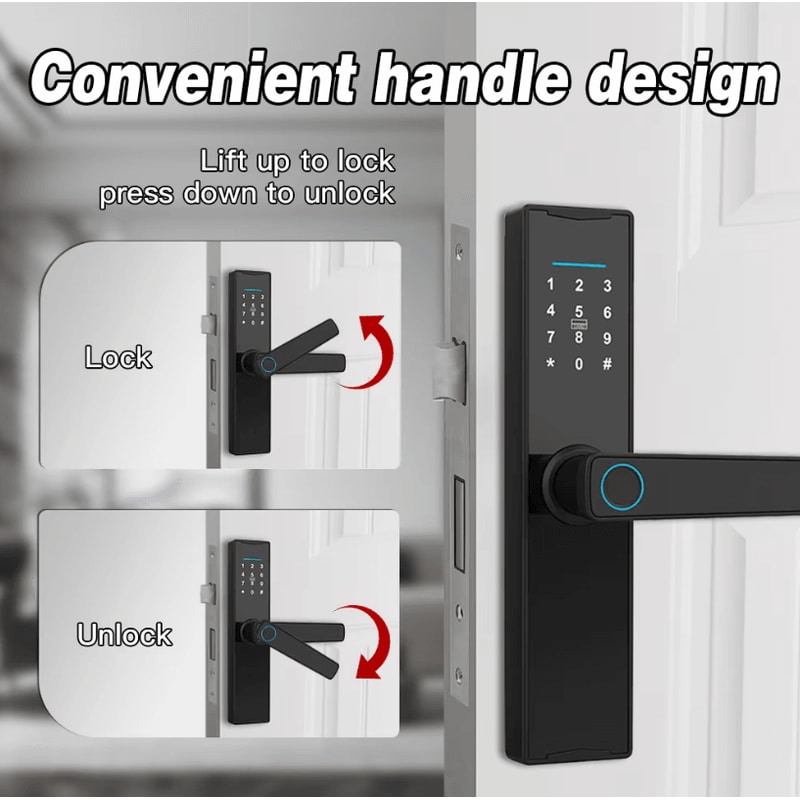 Smart Bluetooth Door Lock Tuya App Compatible Biometric Fingerprint Electronic Home Lock 3
