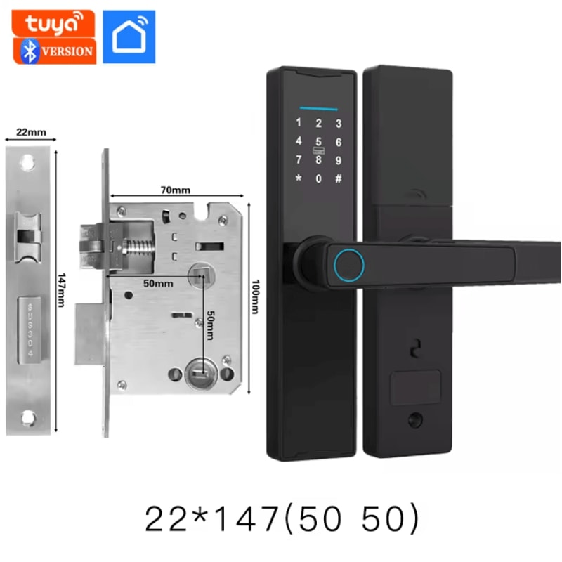 Smart Bluetooth Door Lock Tuya App Compatible Biometric Fingerprint Electronic Home Lock 7