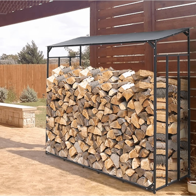Heavy Duty Outdoor Firewood Storage Log Rack Metal Firewood Stand With Top Cover Rust Resistant 2
