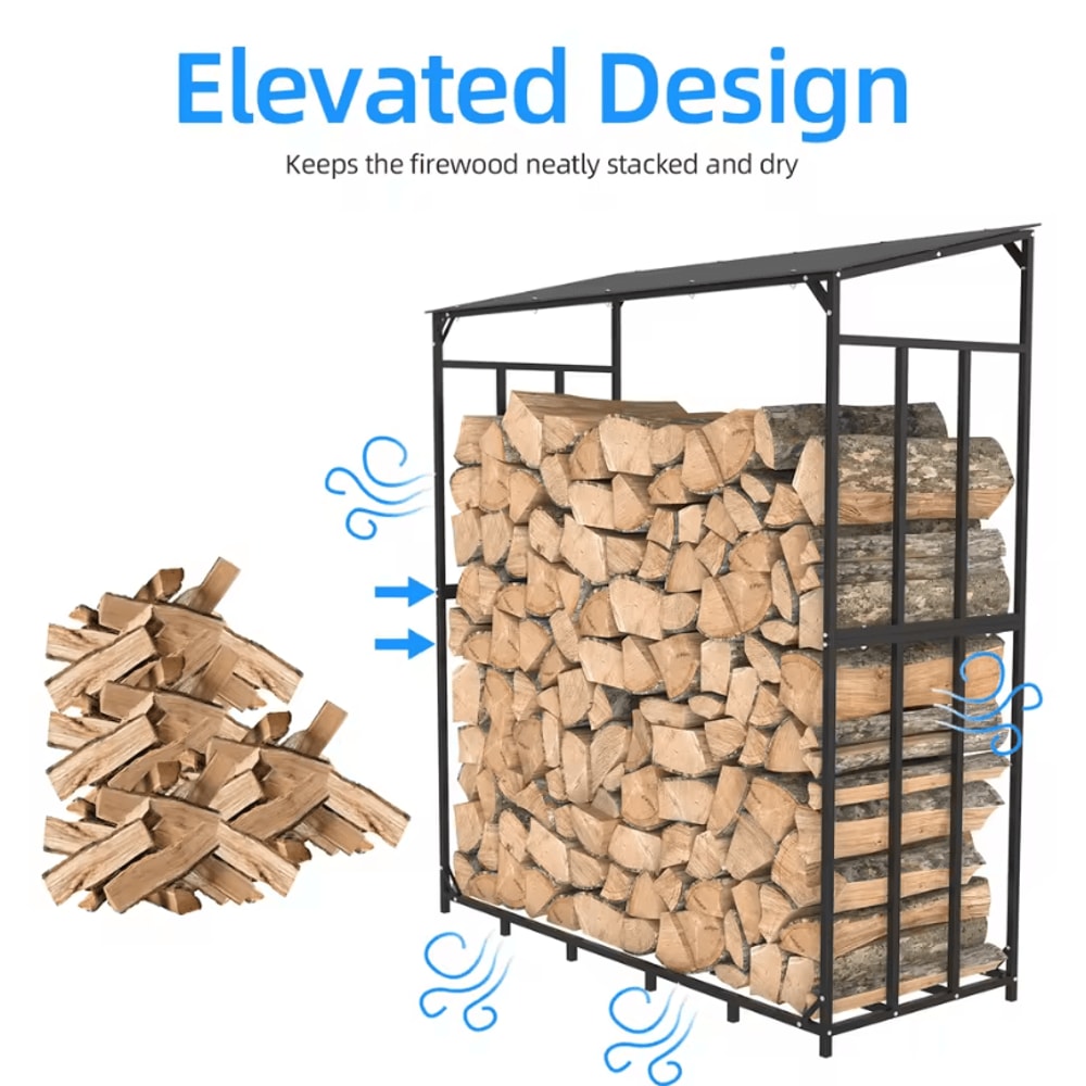 Heavy Duty Outdoor Firewood Storage Log Rack Metal Firewood Stand With Top Cover Rust Resistant 3