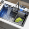 304 Stainless Steel Waterfall Kitchen Sink Large Single Basin With Digital Display Faucet And Soap 0