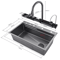 304 Stainless Steel Waterfall Kitchen Sink Large Single Basin With Digital Display Faucet And Soap 5
